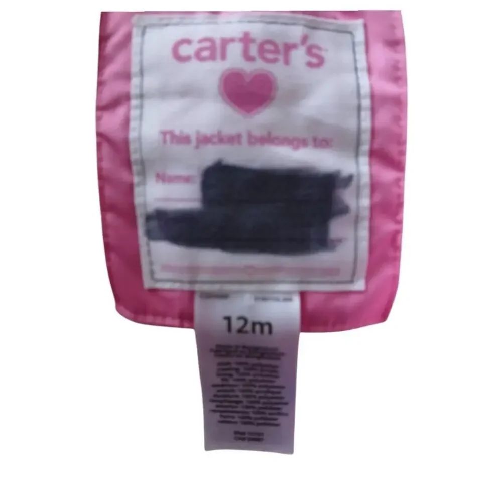 Girls CARTER'S Pink Puffer, Winter Jacket Size 12M